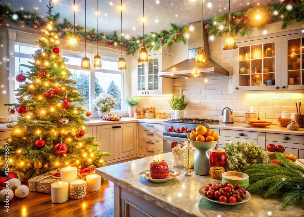 Fototapeta premium Festive Christmas Kitchen Decor with Double Exposure Photography for Holiday Cheer