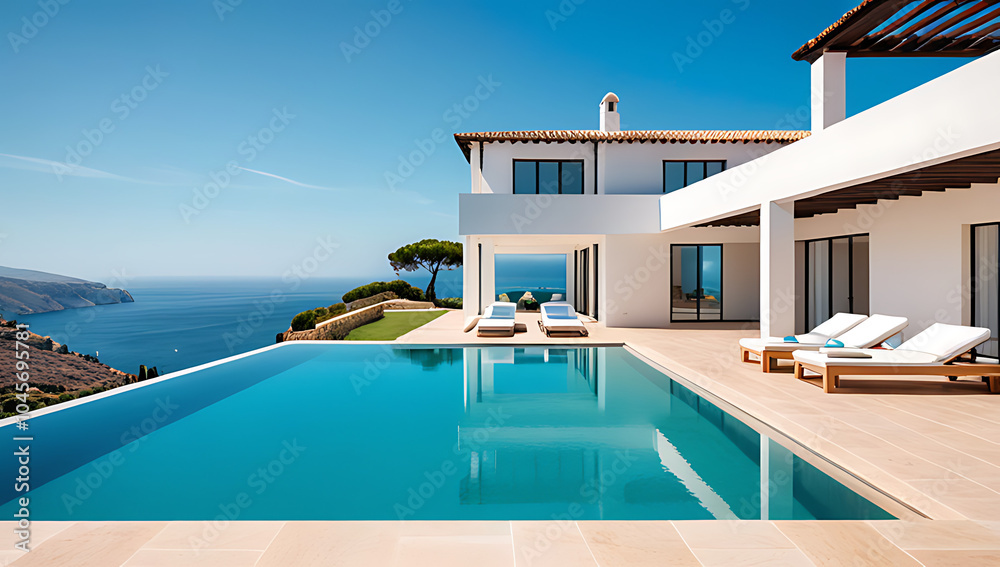 Fototapeta premium traditional mediterranean style pool stunning sea views