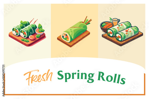 A flat illustration of Vegetarian Fresh Spring Rolls