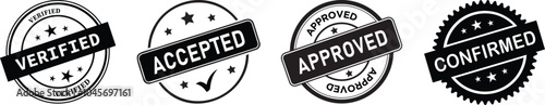 Approved, Verified, Accepted, Confirmed Black Round rubber stamp.