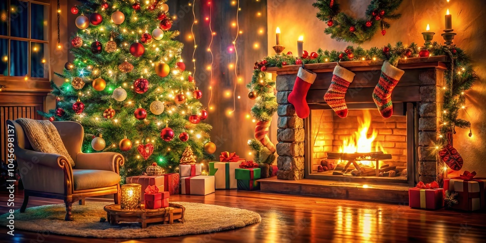 Obraz premium Festive Christmas Slideshow Background with High Depth of Field and Warm Holiday Colors for Seasonal Greetings