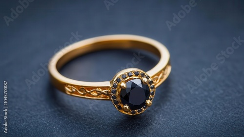 Halloweenthemed gold ring with a black diamond centerpiece and gemstone accents, Halloween ring design, luxurious spooky jewelry