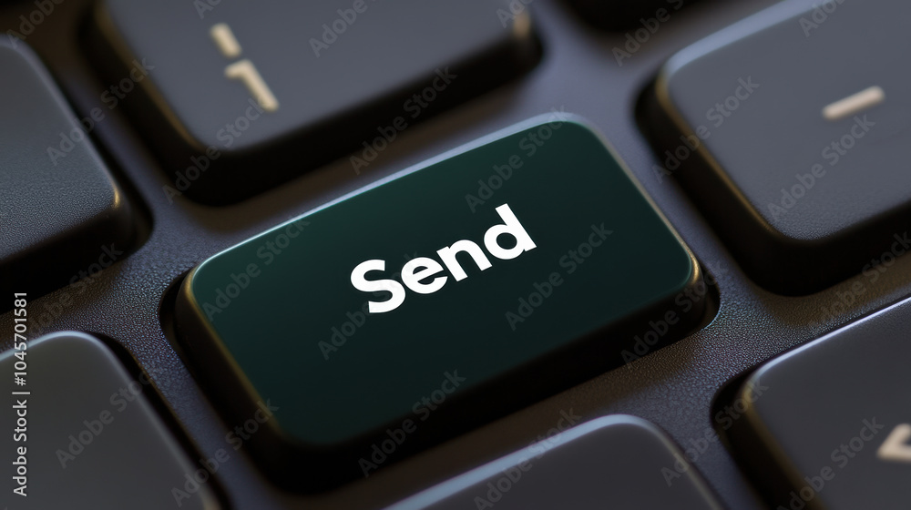 A close-up view of a computer keyboard featuring a prominent send key, highlighting the design and functionality of modern technology A close-up view of a computer keyboard featuring a prominent send key, highlighting the design and functionality of modern technology