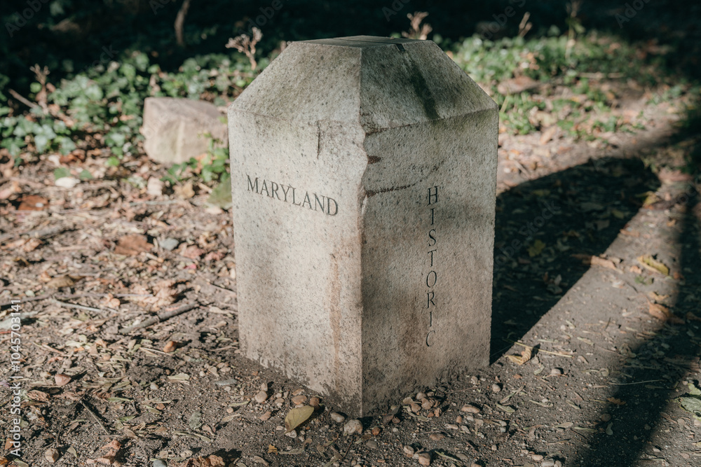 Boundary stone, marking the state boundary for Maryland and Washington DC - district of columbia Boundary stone, marking the state boundary for Maryland and Washington DC - district of columbia
