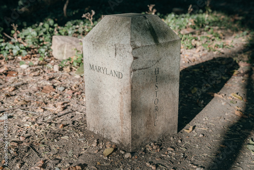 Boundary stone, marking the state boundary for Maryland and Washington DC - district of columbia photo