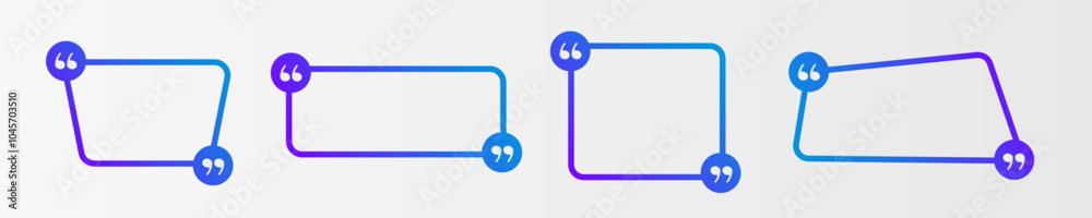 Colorful set of quote frame without text with gradient. Empty blue purple communication box for citation. Colorful set of quote frame without text with gradient. Empty blue purple communication box for citation.