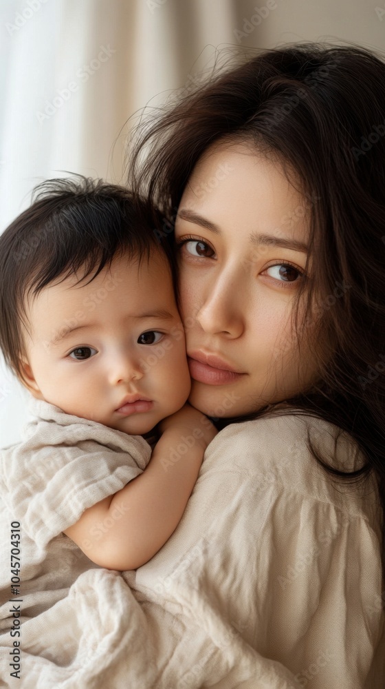 家族と子育てのコンセプトのための、柔らかな自然光の中での優しい母子の絆 家族と子育てのコンセプトのための、柔らかな自然光の中での優しい母子の絆