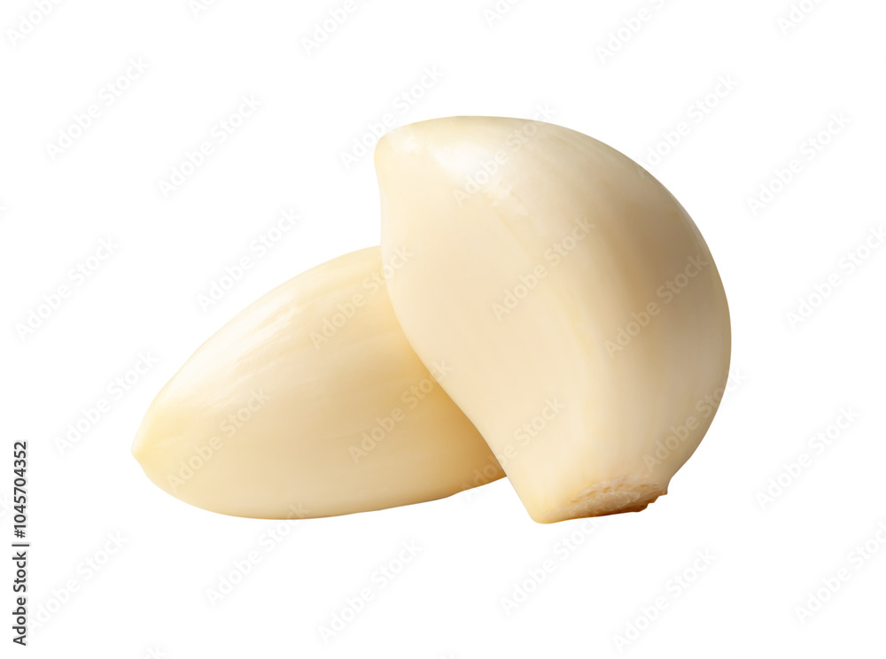 Side view of peeled garlic cloves in stack isolated with clipping path in png file format Side view of peeled garlic cloves in stack isolated with clipping path in png file format