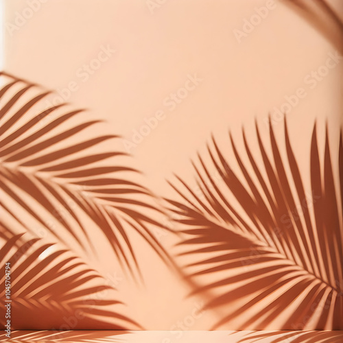 Palm Leaf Shadows on a Pastel Peach Wall photo