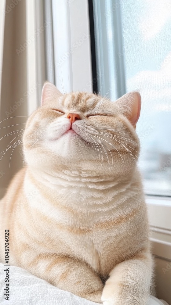 A relaxed cat enjoying the sunlight by the window in a cozy indoor setting during a bright afternoon A relaxed cat enjoying the sunlight by the window in a cozy indoor setting during a bright afternoon