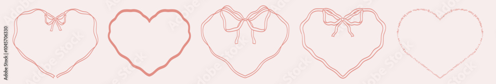 Heart frame with bow and ribbons. Hand Drawn pink coquette borders for ...