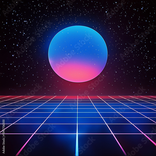 Dual-Hued Orb on a Virtual Horizon: A Digital Blend of Pink and Blue Under the Stars