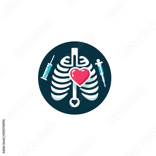 Thoracic surgery or chest health logo flat vector design, Health lungs logo design, respiratory health care vector design