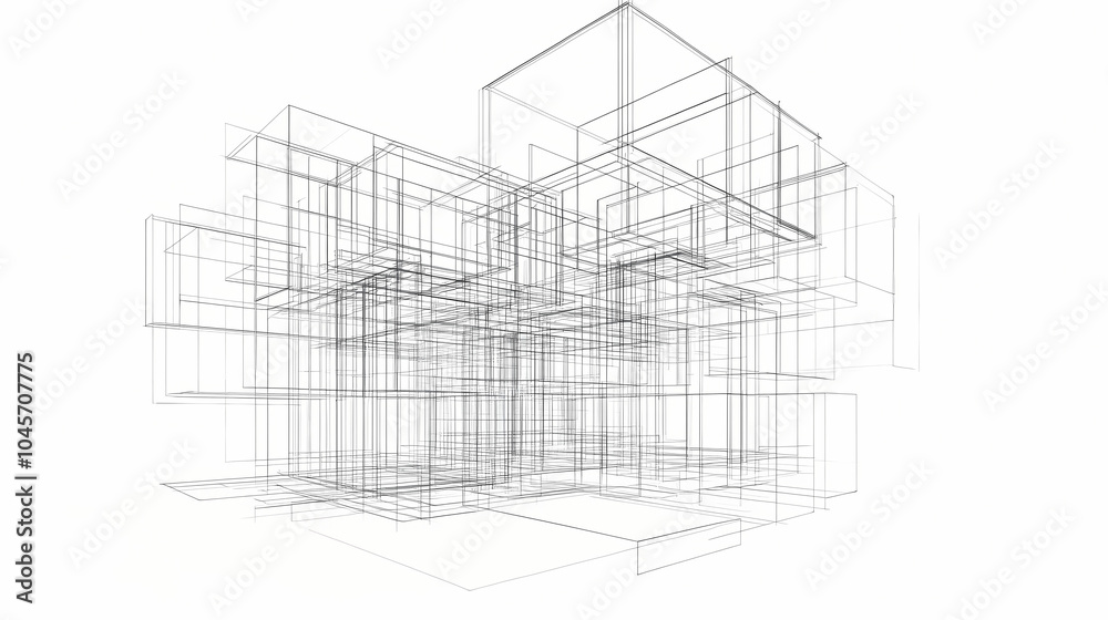 Minimal architectural wireframe of structural mockup box components on white background. Pencil Sketch. Illustration Minimal architectural wireframe of structural mockup box components on white background. Pencil Sketch. Illustration