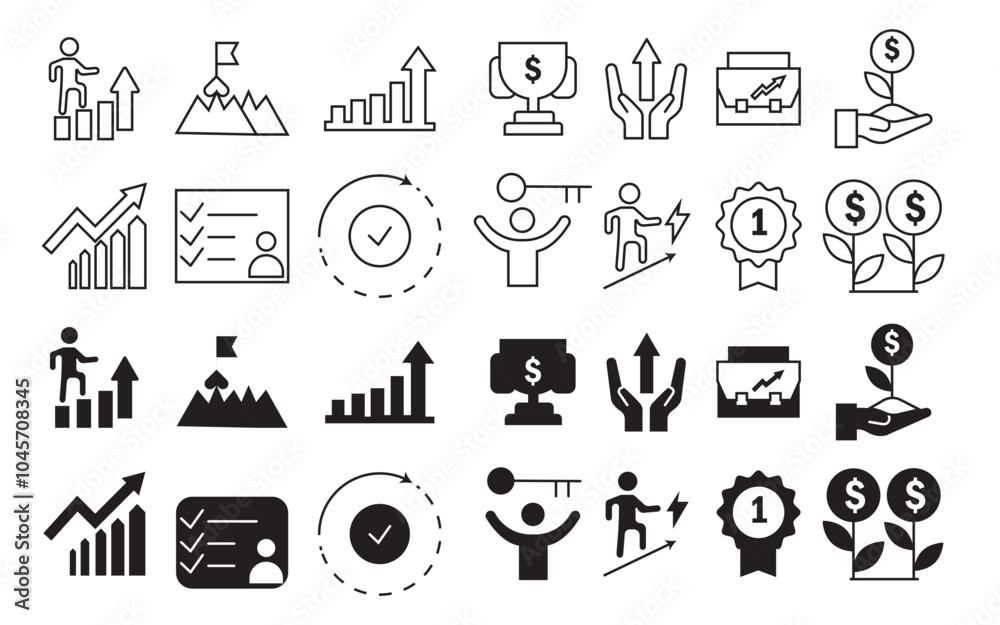 Success icon set. plan and process symbols for successful business development Success icon set. plan and process symbols for successful business development