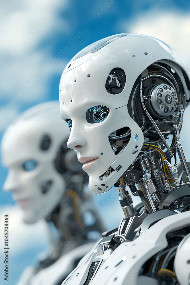 Fototapeta premium Exploring the future of robotics a vision of human-like machines in a digital landscape