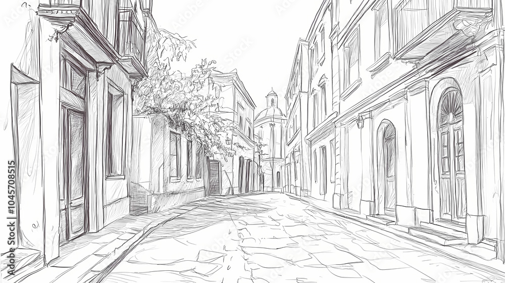 Old city street sketch hand draw, pencil sketch. Pencil Sketch. Illustration Old city street sketch hand draw, pencil sketch. Pencil Sketch. Illustration