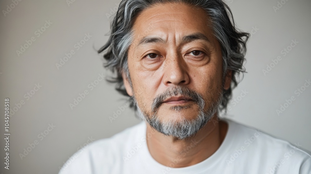Fototapeta premium 白髪とひげを生やした思慮深い男性の肖像画