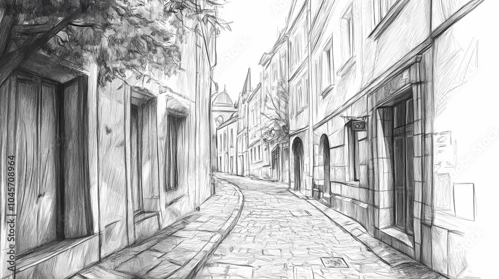 Old city street sketch hand draw, pencil sketch. Pencil Sketch. Illustration Old city street sketch hand draw, pencil sketch. Pencil Sketch. Illustration