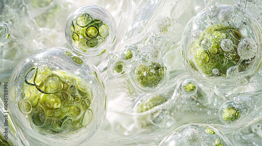 Obraz premium Suspended Algae-Like Organisms in Fluid