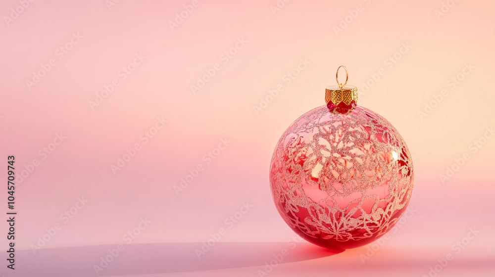 Pink Christmas ornament with silver decorative patterns on a gradient pink background. Festive holiday decoration. Pink Christmas ornament with silver decorative patterns on a gradient pink background. Festive holiday decoration.