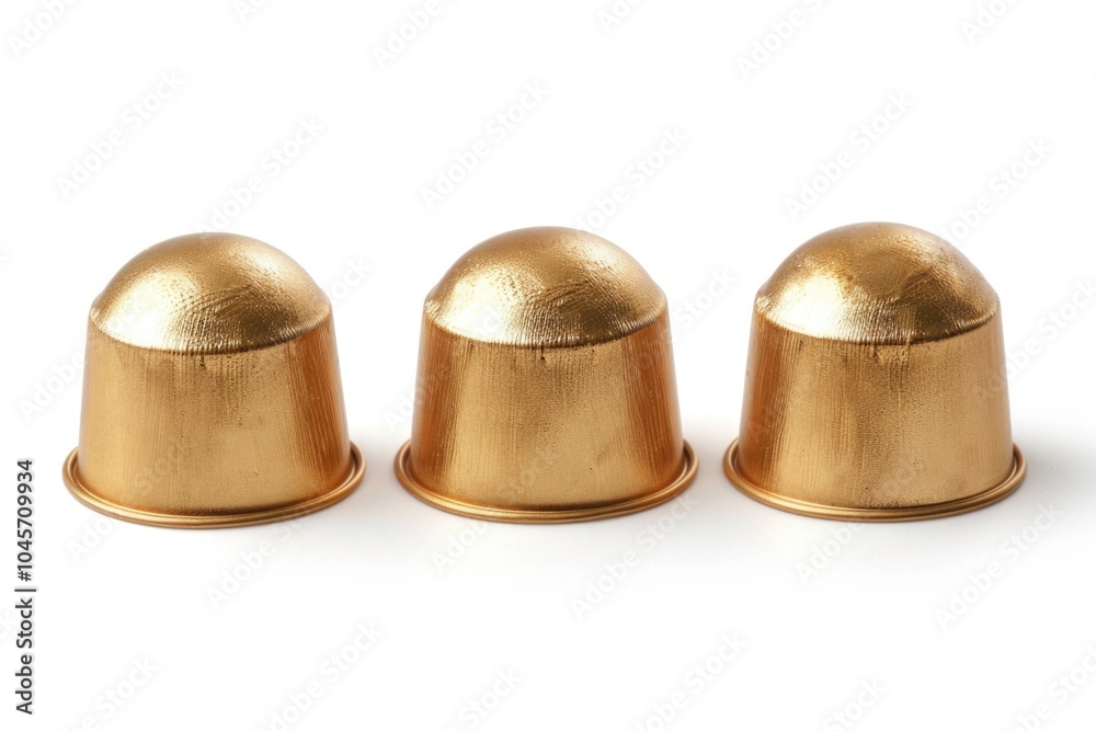 Three gold thimbles stacked one on top of the other Three gold thimbles stacked one on top of the other