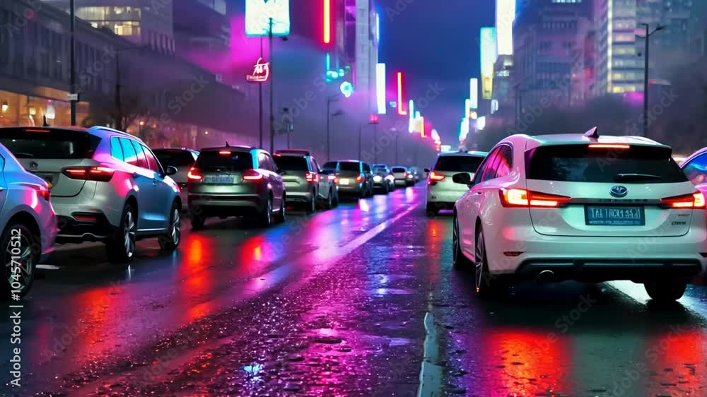 Red taillights of cars driving at night on a dark road. Red taillights of cars driving at night on a dark road.