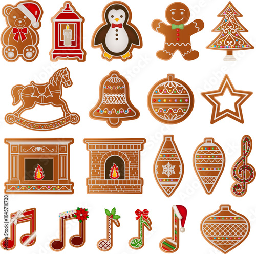 set of isolated gingerbread cookies. collection of christmas cookies  