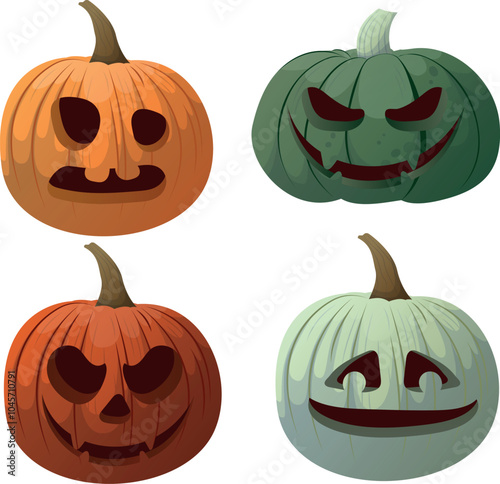 set of Halloween pumpkin horror on white background, Scary pumpkin.
