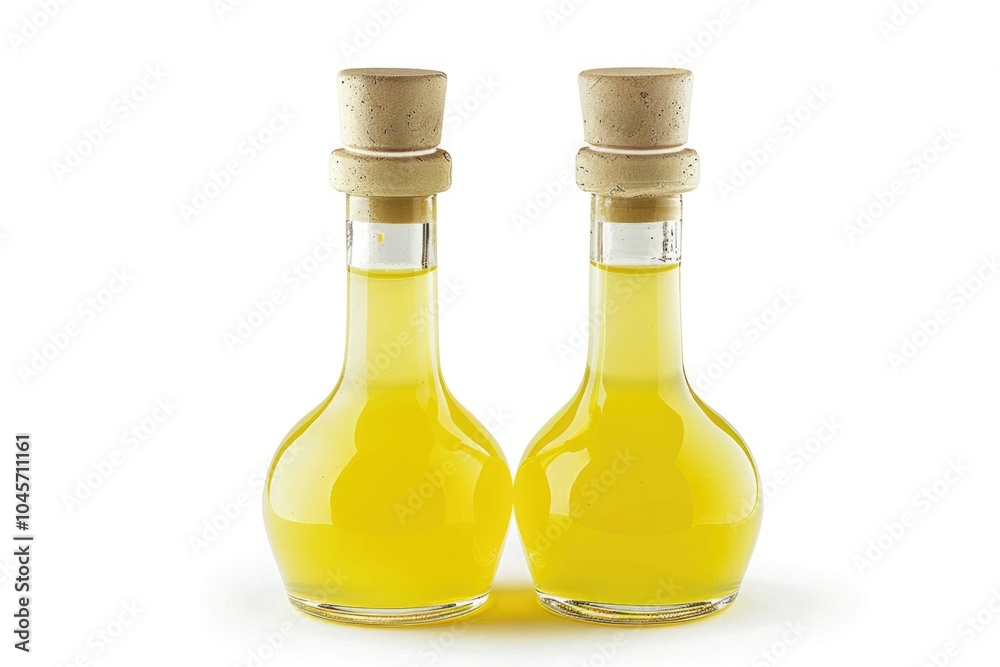 Two empty olive oil bottles on a white surface Two empty olive oil bottles on a white surface