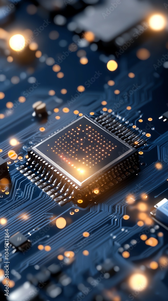 Obraz premium Exploring the intricacies of modern circuitry a close-up on microchips and technology in action