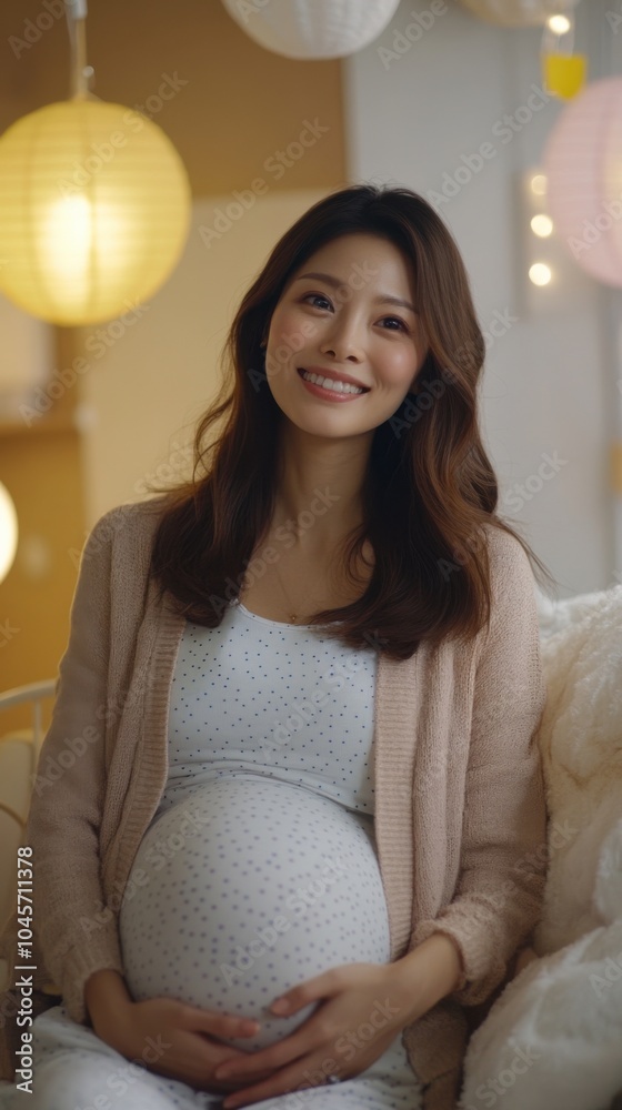 Naklejka premium ライフスタイルと家族のデザインプロジェクトのための居心地の良い家庭環境でのマタニティの喜び
