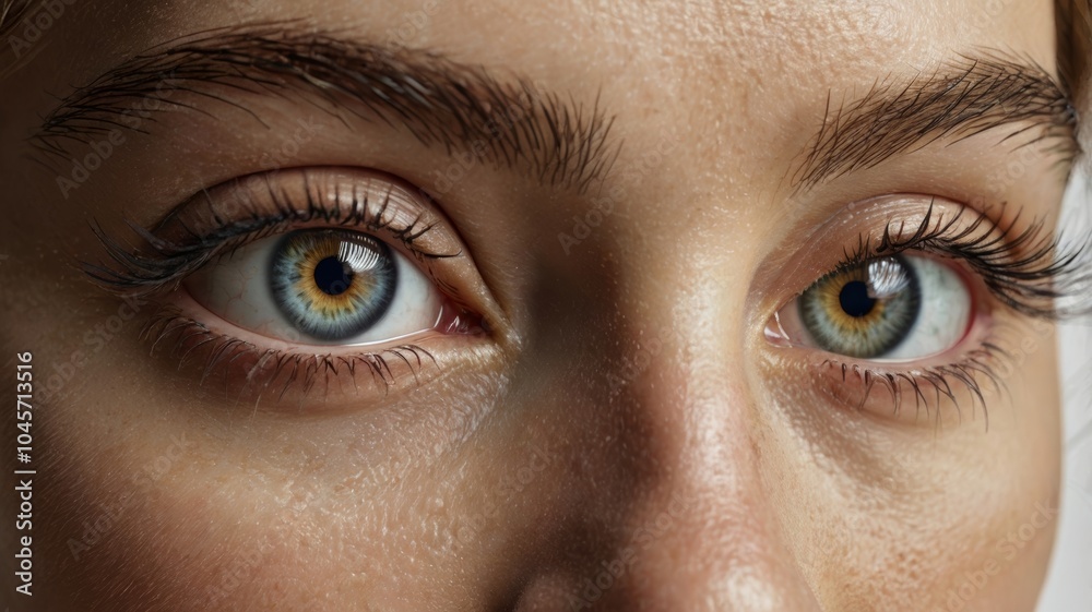 Fototapeta premium Woman eyes staring showing blue iris and long eyelashes