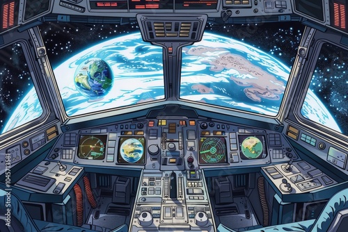 Fototapeta Naklejka Na Ścianę i Meble -  Image of the Earth taken from a space station with blue oceans and white clouds