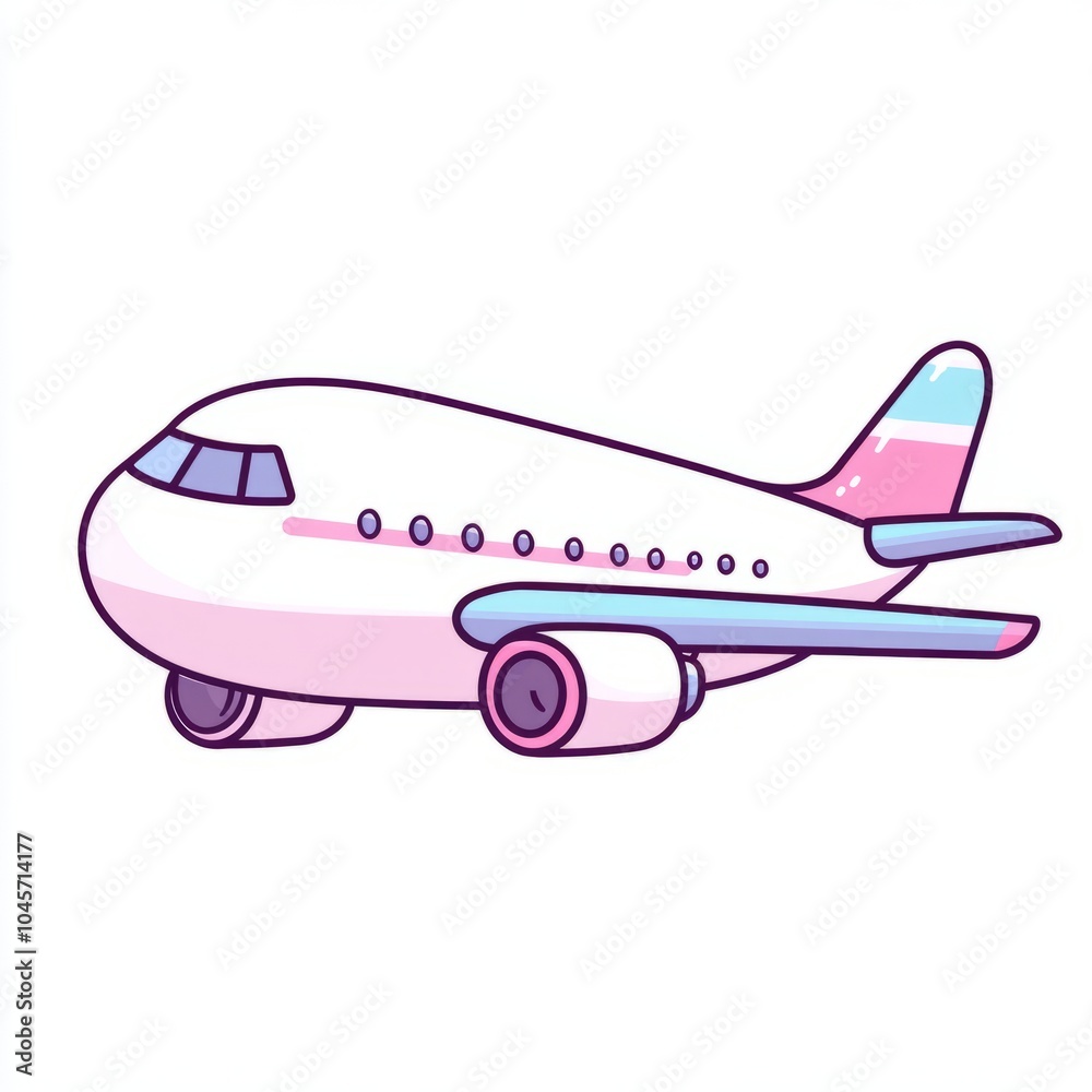 Cute cartoon illustration of a white airplane.