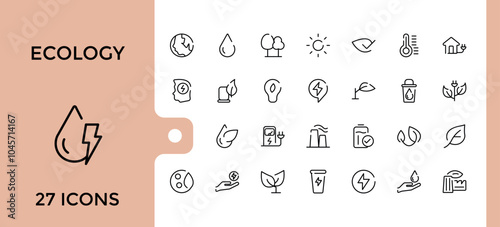 Ecology line web icon set. Contains related to sustainability, eco-friendly, recycling, environment, wind power, renewable and more. Thin linear style icons pack. Vector illustration.