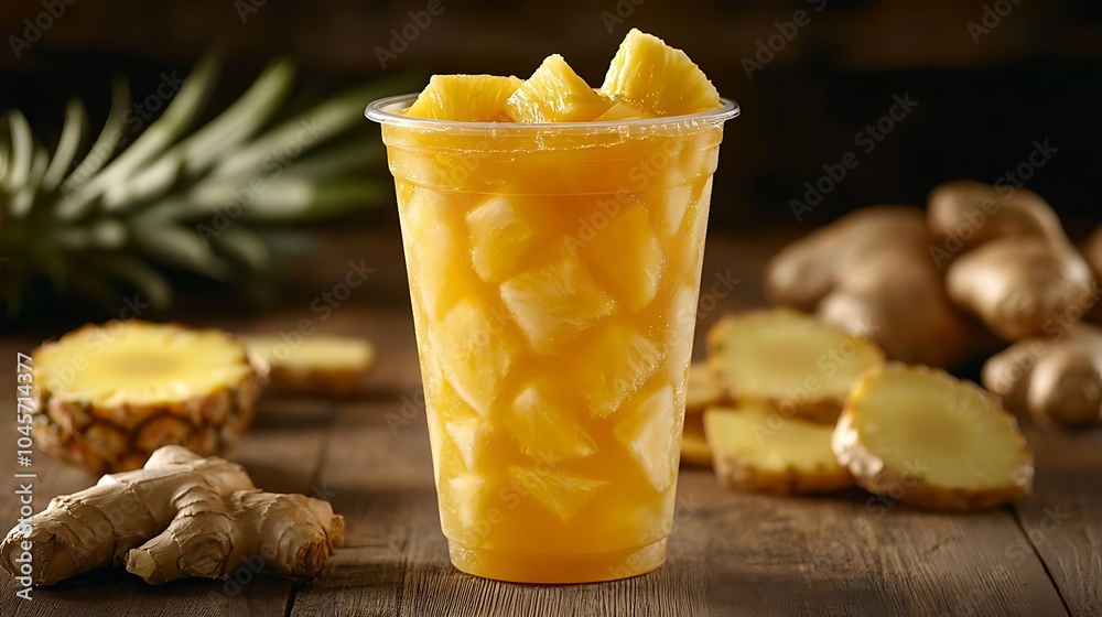 Refreshing Pineapple Ginger Smoothie in a Clear Cup Refreshing Pineapple Ginger Smoothie in a Clear Cup