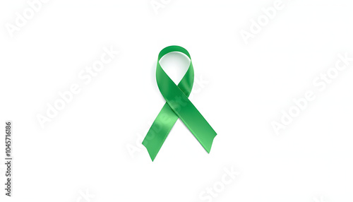 Green satin ribbon on white background. Kidneys cancer awareness concept isolated with white highlights, png