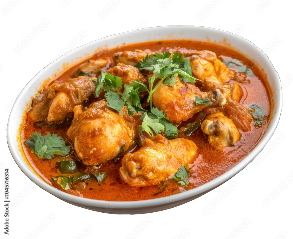 Top-down presentation of chicken curry, isolated on a transparent background. Top-down presentation of chicken curry, isolated on a transparent background.
