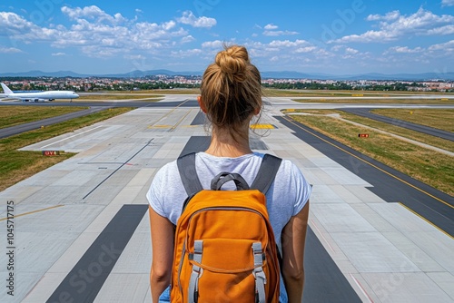 A person boarding a plane for a solo adventure, capturing the excitement and bravery of taking bold steps in life photo