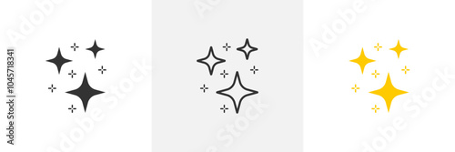 Shine or sparkle vector set of eighteen various stars in black color on white background. Sparkle star icons. Shine icon.