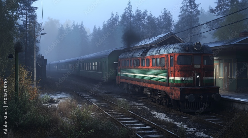 Train Station in the Fog - A Mystical Railway Scene Train Station in the Fog - A Mystical Railway Scene