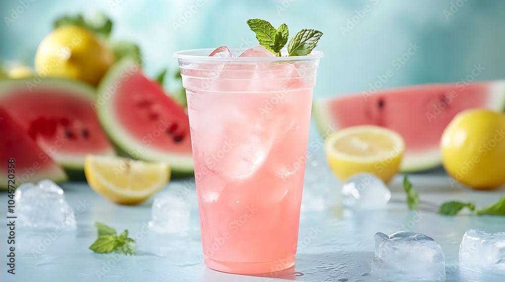 Refreshing Watermelon Lemonade with Mint and Ice Cubes Refreshing Watermelon Lemonade with Mint and Ice Cubes