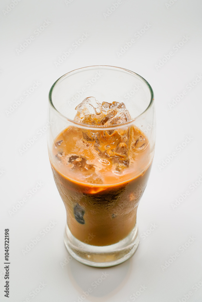 Coffee cup with ice on white background