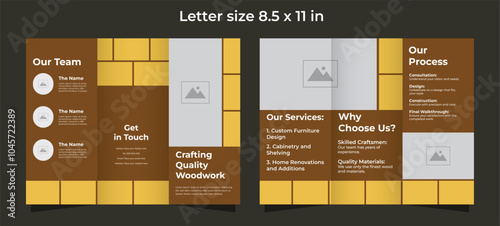 Trifold brochure for craftsmanship in Rich Brown and yellow colors