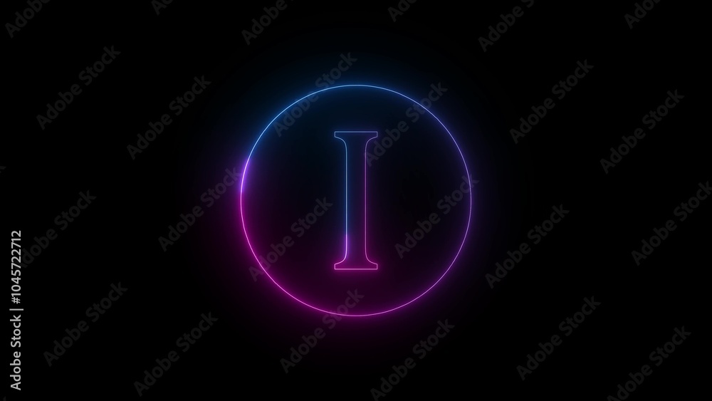 Glowing Neon Letter I in Circle Glowing Neon Letter I in Circle