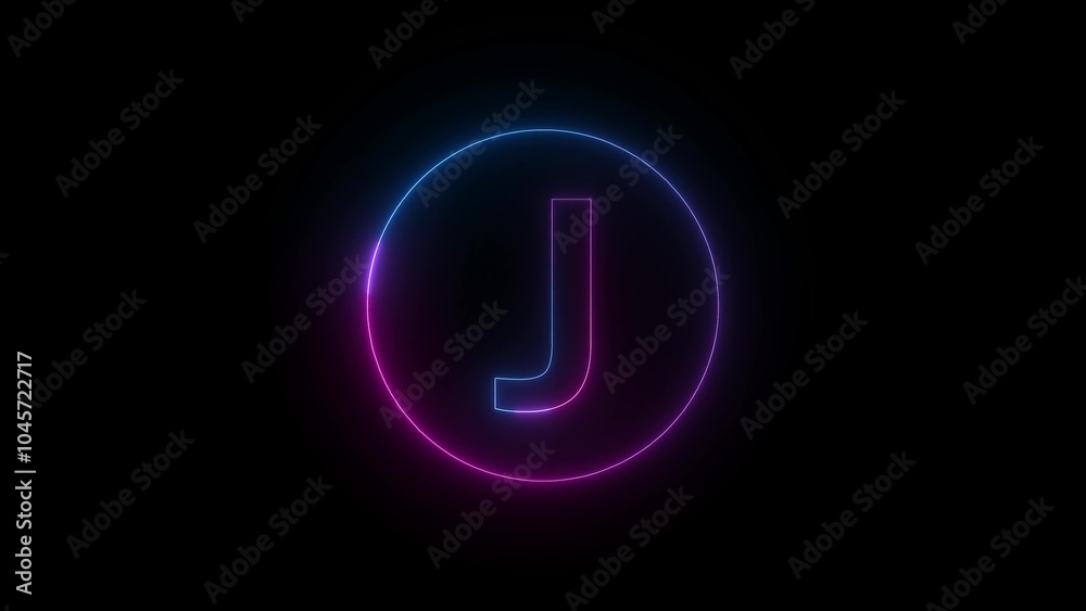 Glowing Neon Letter J in Circle Glowing Neon Letter J in Circle