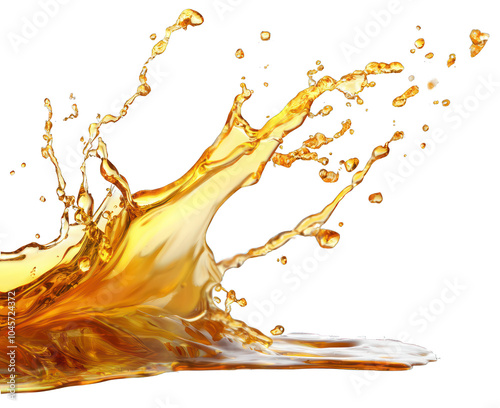 Oil splashing vividly, dynamically captured on a transparent background.