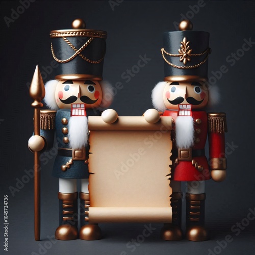 Christmas nutcracker soldier holding a blank scroll