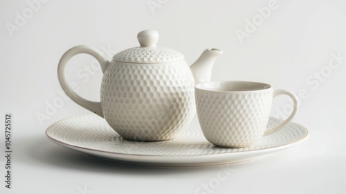 Closeup tea set on white background.